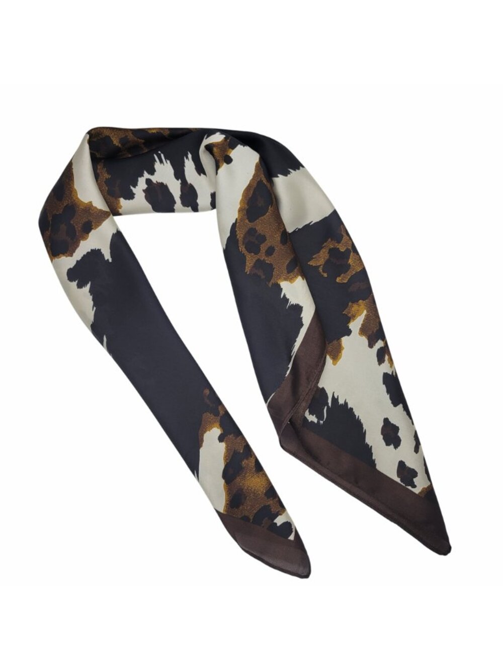 ✨Elegant Bandana Square Silky Scarf BLACK Brown Animal Print Versatile Shawl New - Picture 3 of 6